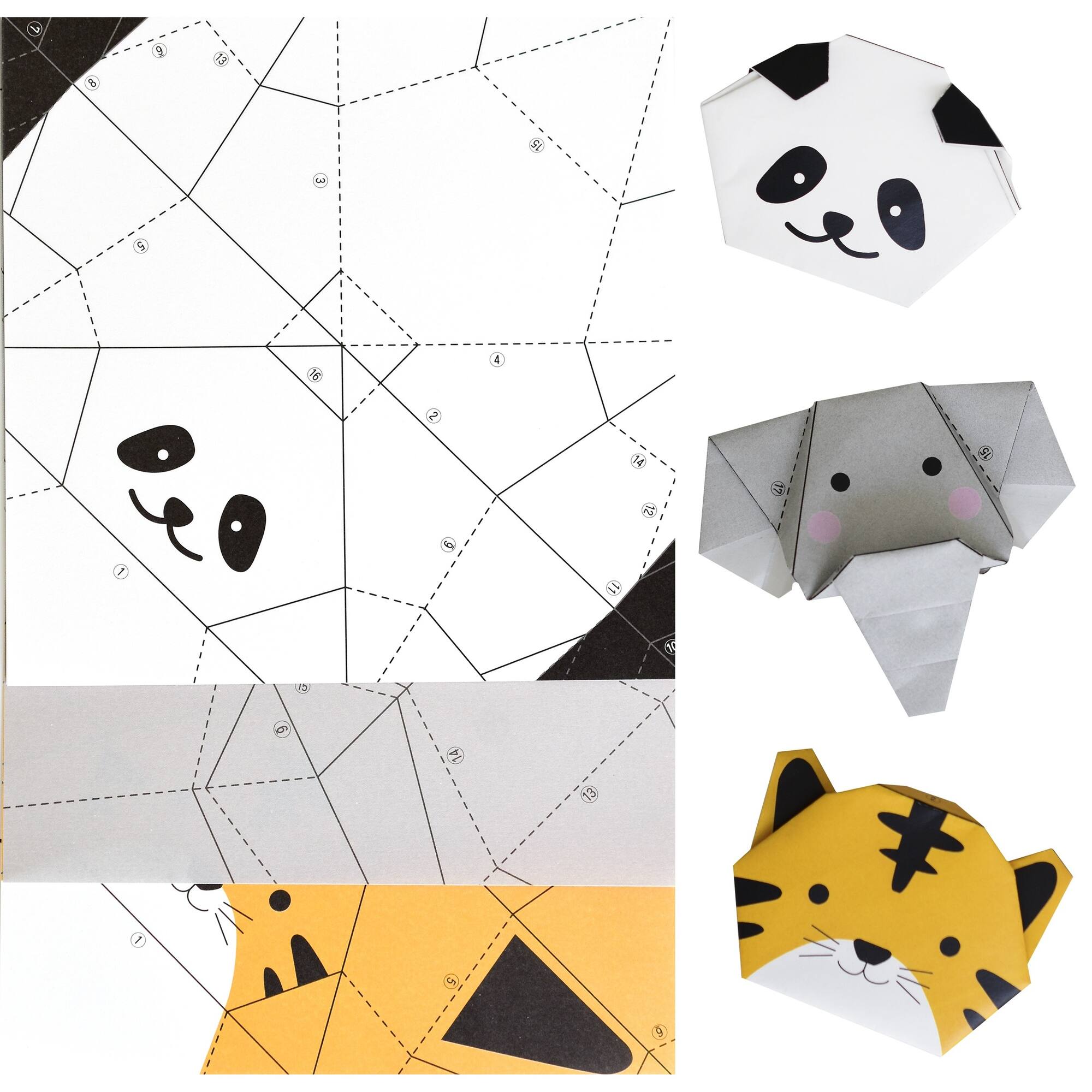 FBN Origami Paper Finger Puppets Kit 3 ct. Zoo Animals